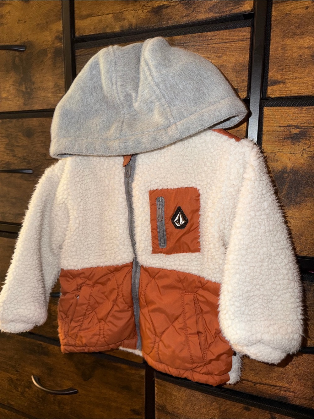Volcom Kids Cream & Rust Hooded Sherpa Jacket